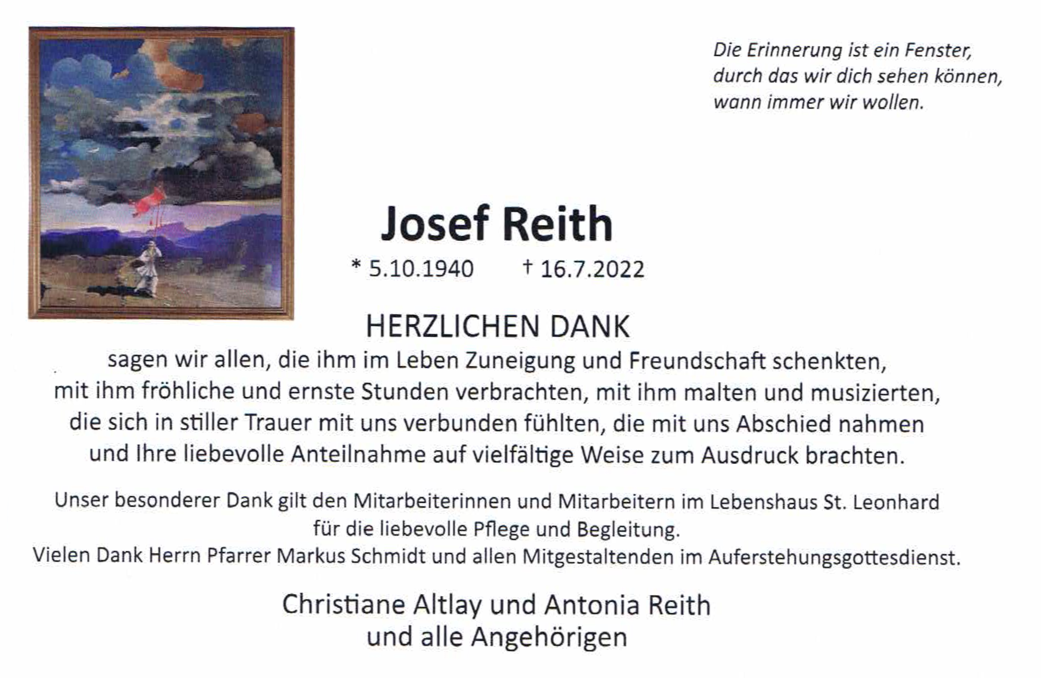 Danksagung Josef Reith