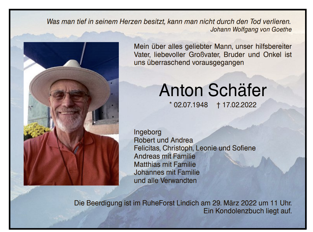Antons Todesanzeige